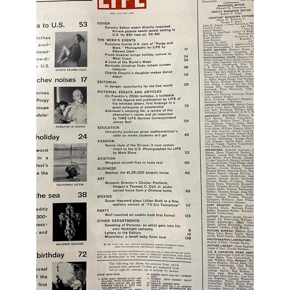 LIFE Magazine January 9 1956 Riviera Fashions Ben Franklin Letters